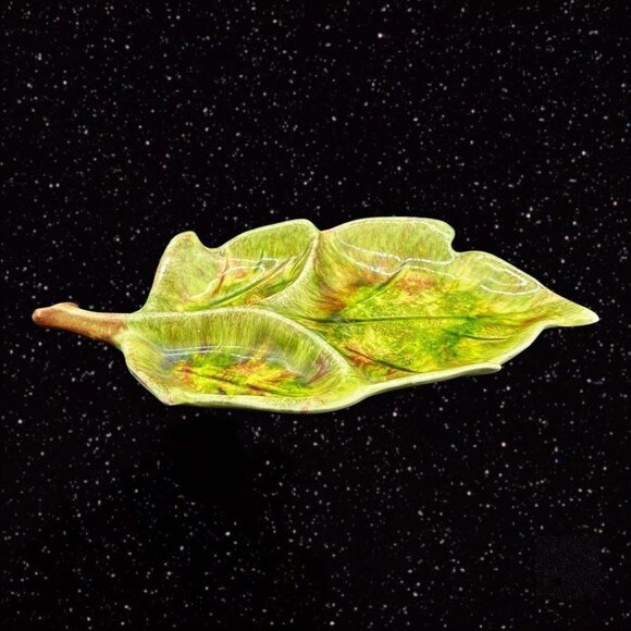 Jameson's Of Capistrano California Leaf Shaped Candy Dish Green Ceramic 11”W - Picture 8 of 12